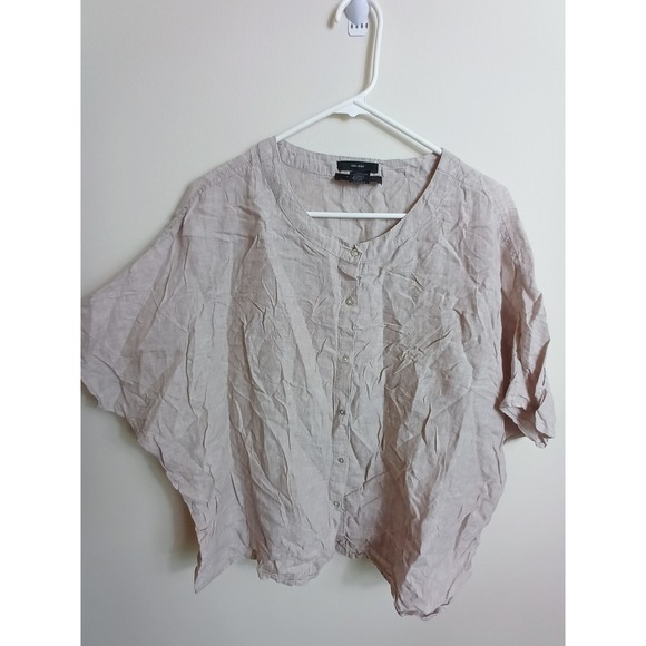 Tahari Tops - Tahari Linen Blouse Womens Small Beige Excellent Dolman Sleeve Button Up Top